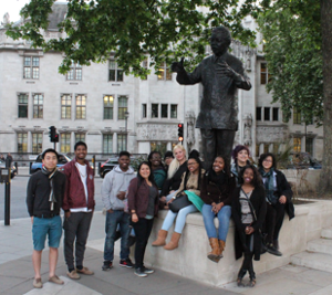 Last year's Focus on Africa class posing by a Nelson Mandela statue in Parliament Square, London.