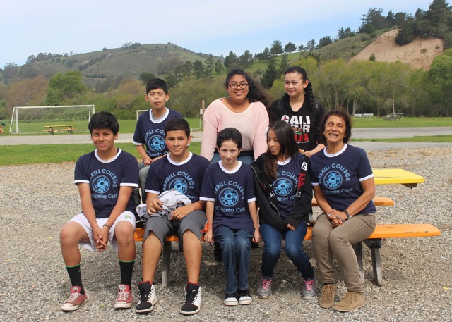 Pescadero middle school students wearing their Merrill College t-shirts after a visit to UC Santa Cruz.